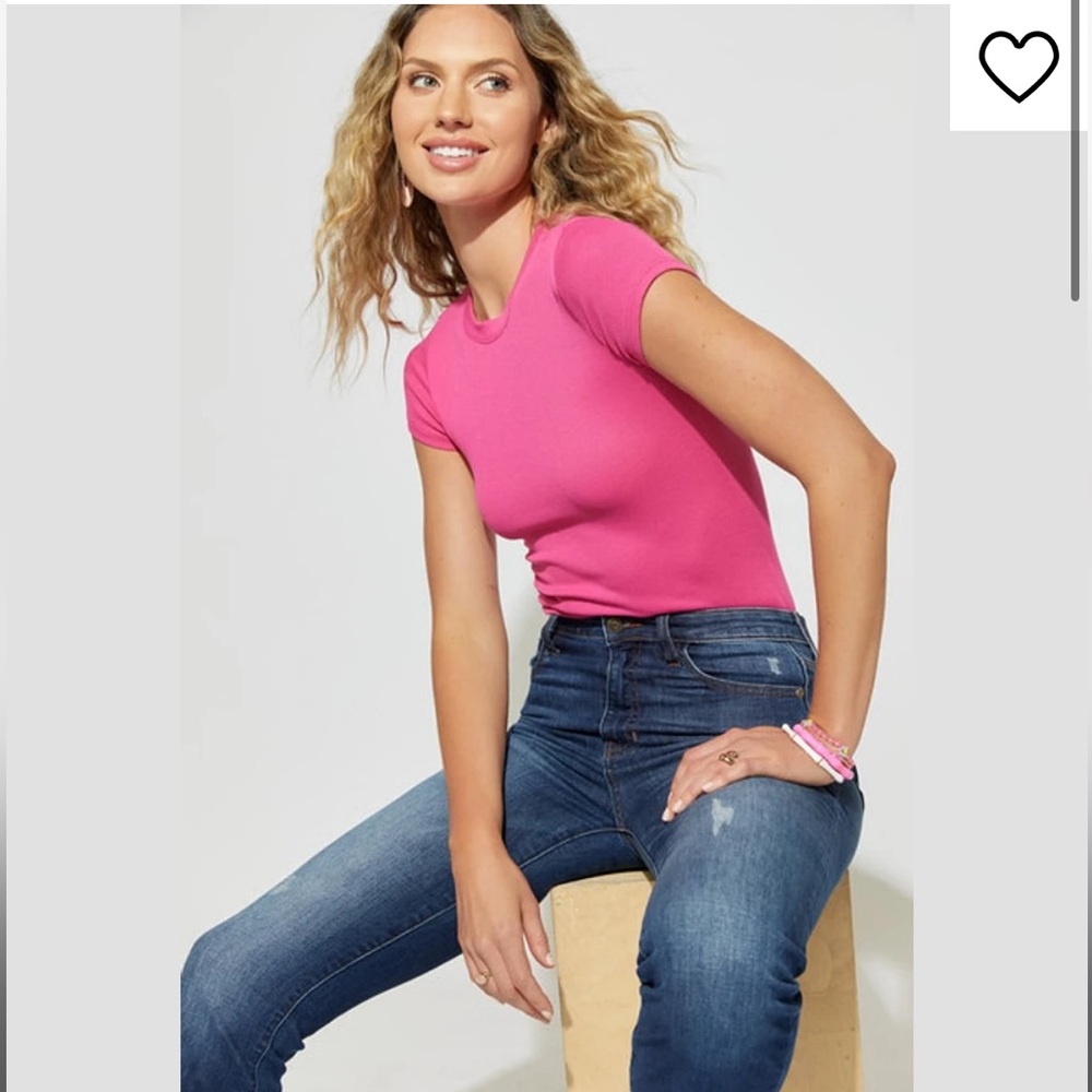 Francesca's Pink Crew Neck Bodysuit